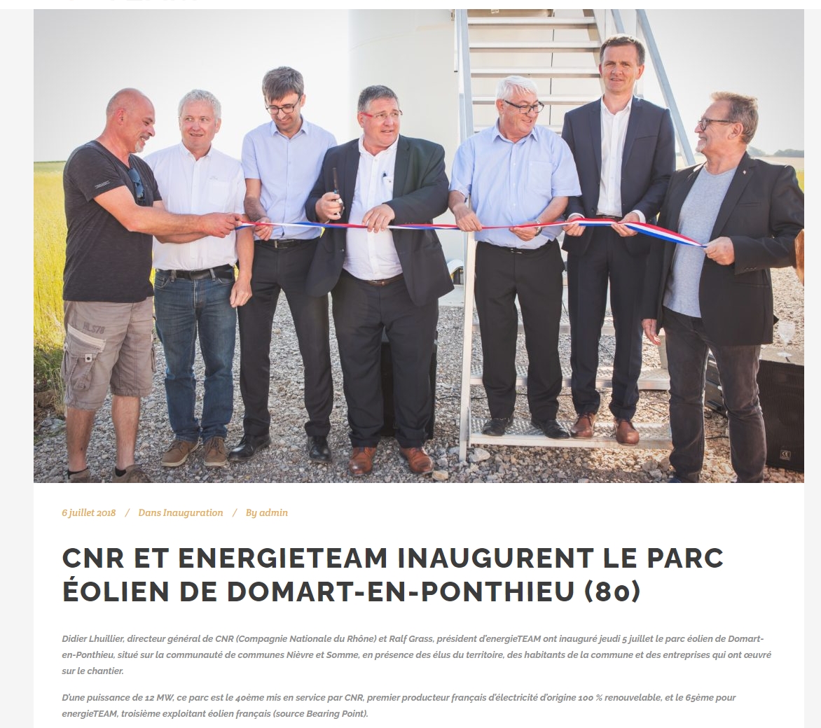 Inauguration du parc éolien du mont à grain Domart en Ponthieu 2018